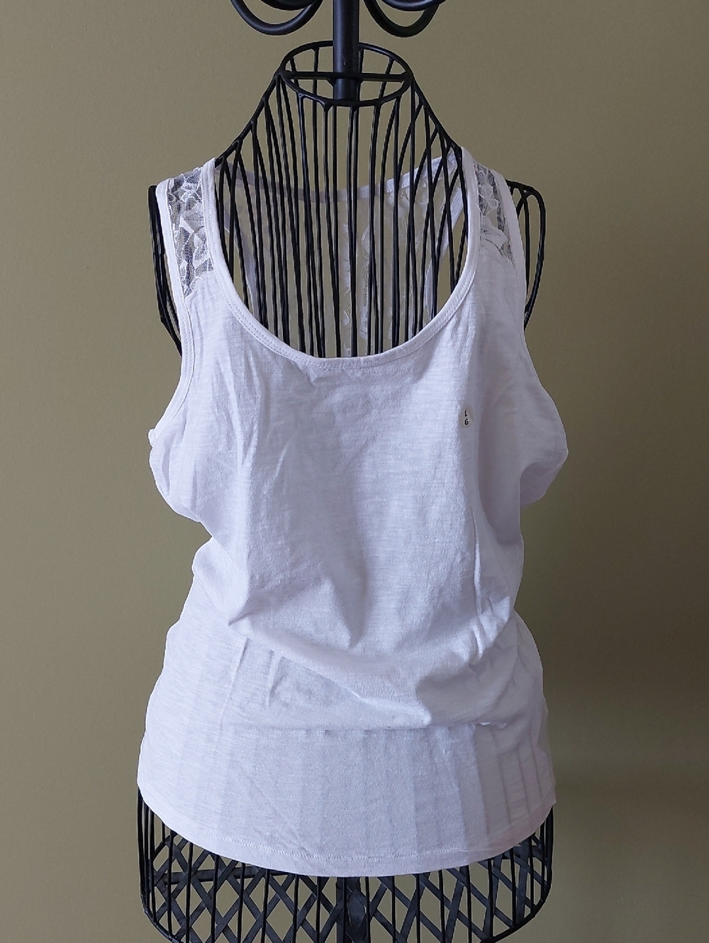 NWT, Women's White Cotton Lace-Detail Scoop Neck Tank Top